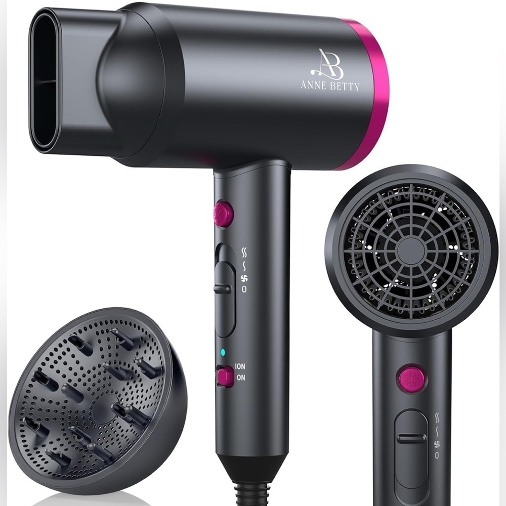 ANNE BETTY Ionic Hair Dryer W/ DiffuserBlow Dryer Fast-Drying Hair Dryer Nozzle